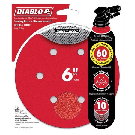 DIABLO 6 in. Ceramic Blend Hook and Lock Sanding Disc 60 Grit Ultra Coarse 10 pk DCD060060H10G